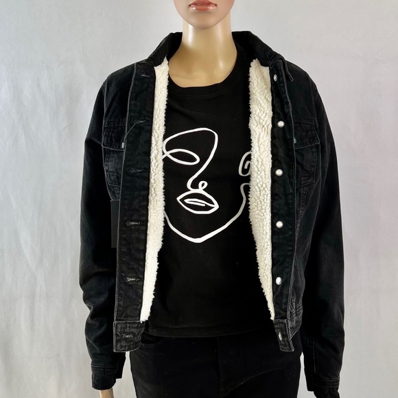 NWT Suko Jeans Sherpa Lined Trucker Black Denim Jacket, Size M - Picture 3 of 10